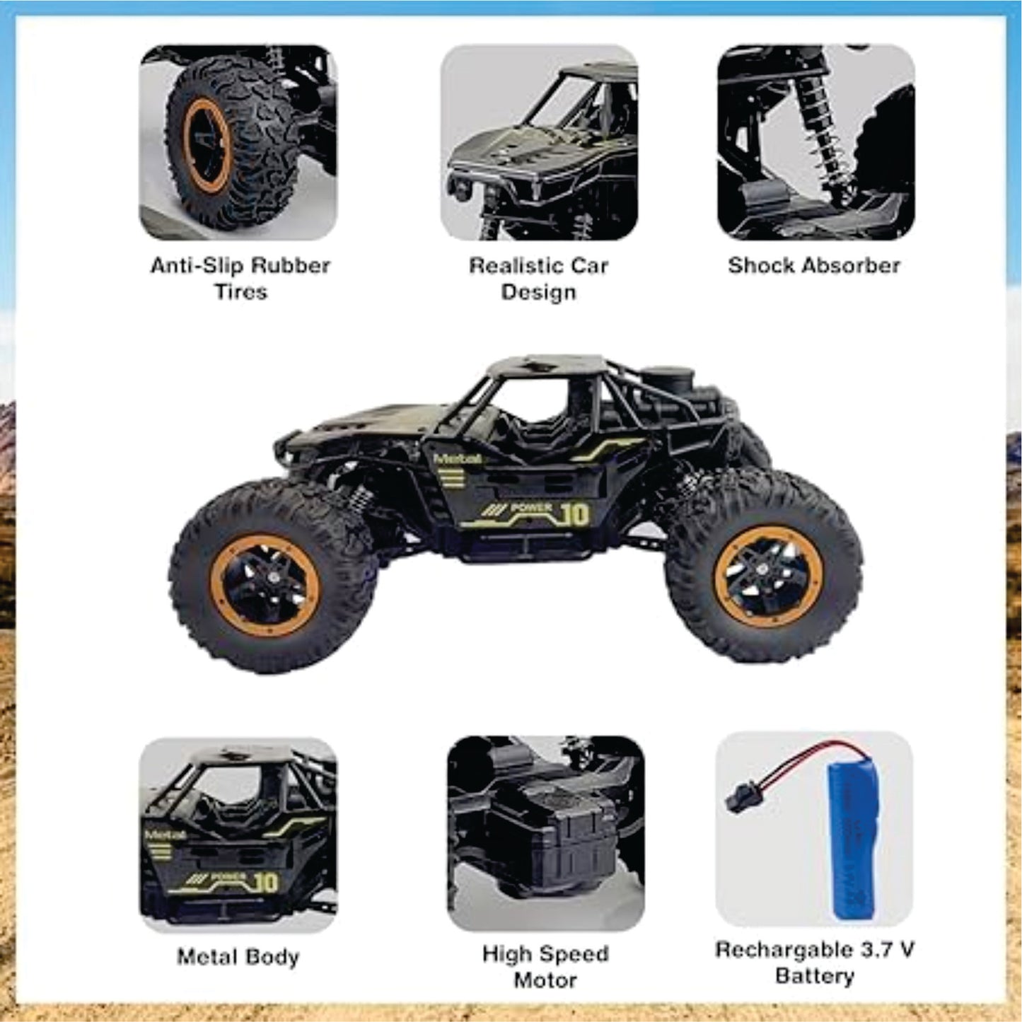 Rock Climber Remote Control RC Car for Boys | 4WD High-Speed Rechargeable Monster Racing Car, Off-Road Rock Crawler for Kids