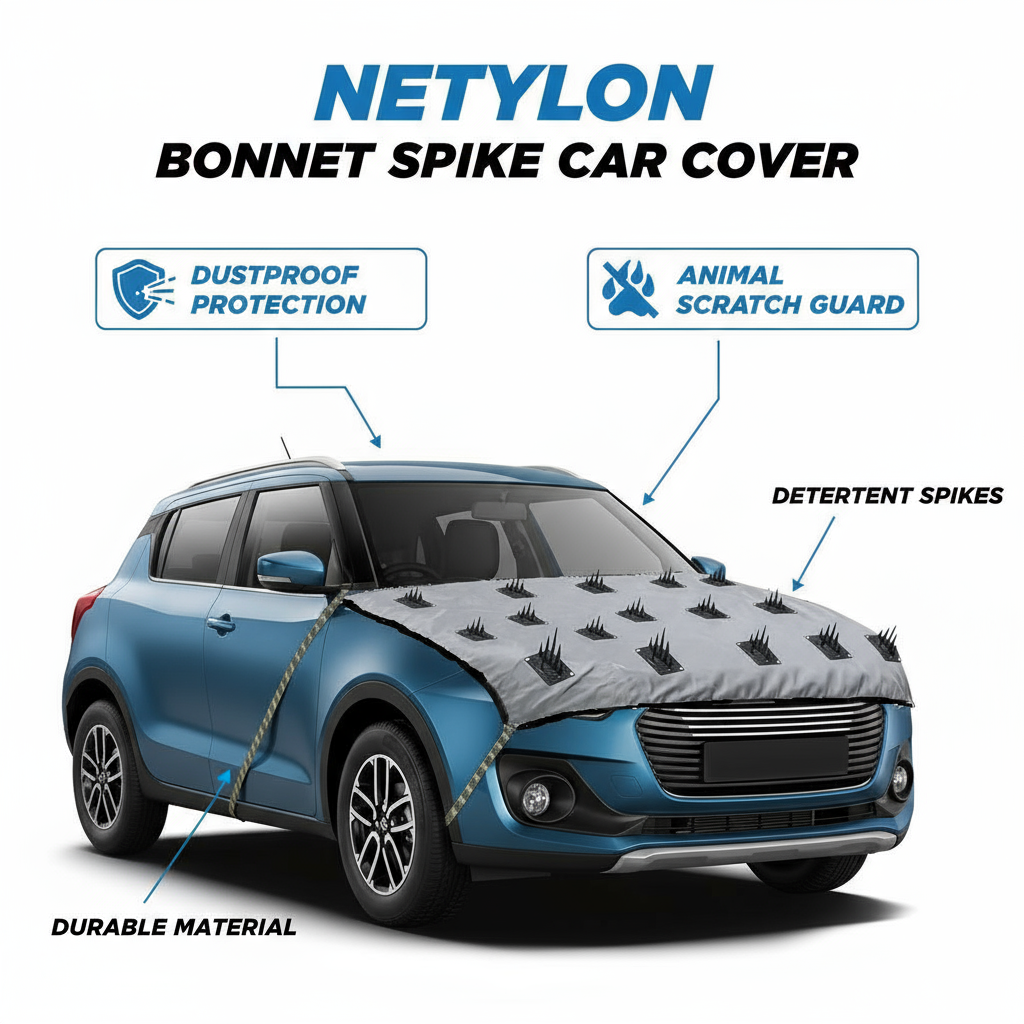 NETYLON Car Bonnet Spike Cover – Anti Dog & Anti Monkey Protection Guard | Spiked Safety Shield for Cars | Prevent Paw Marks, Scratches & Sitting | Universal Fit