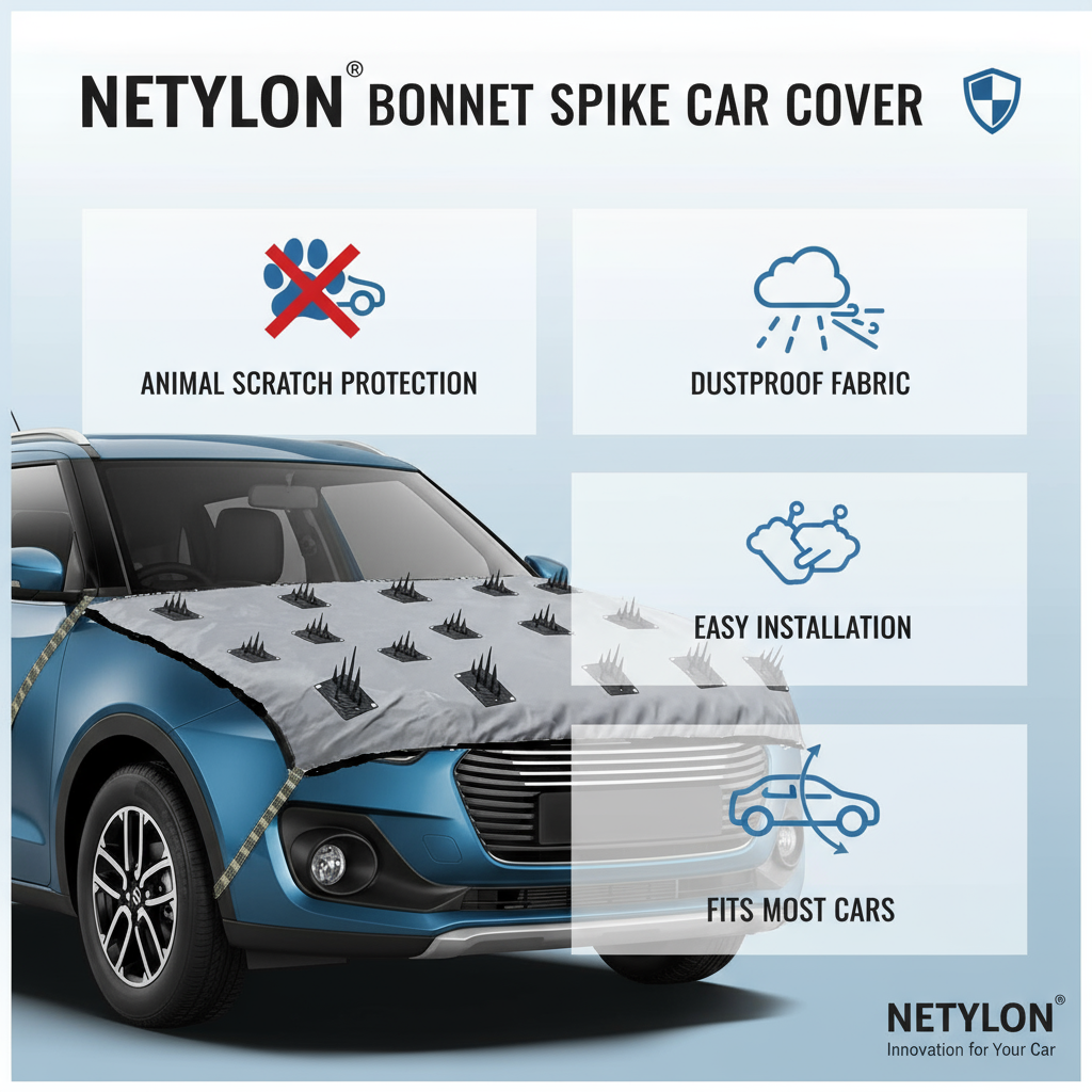 NETYLON Car Bonnet Spike Cover – Anti Dog & Anti Monkey Protection Guard | Spiked Safety Shield for Cars | Prevent Paw Marks, Scratches & Sitting | Universal Fit
